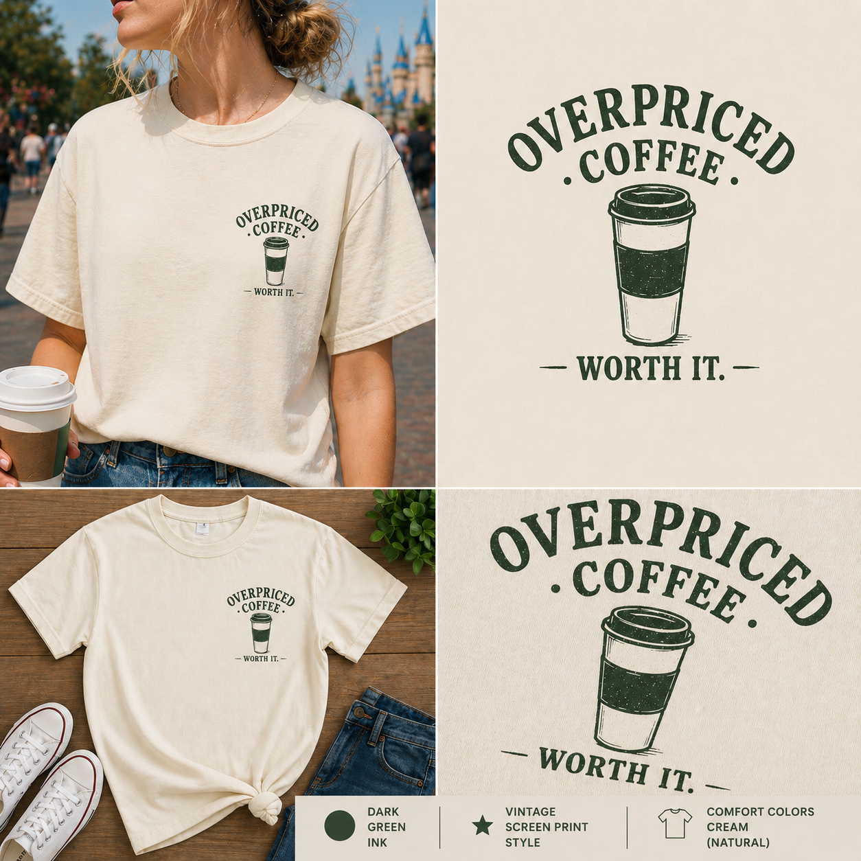 Overpriced Coffee. Worth it. Tee