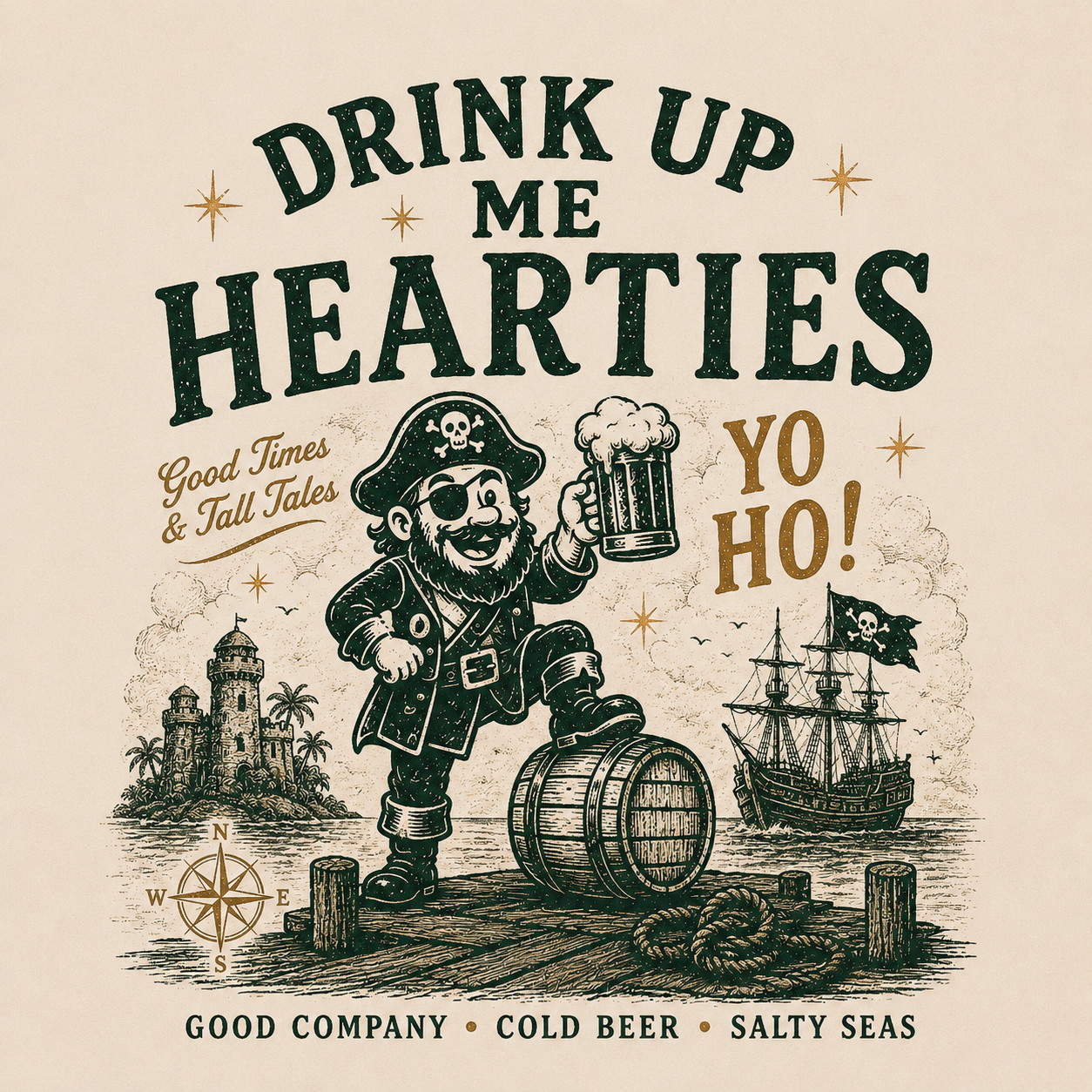 Pirates Inspired. “Drink Up Me Hearties Yo Ho” Tee
