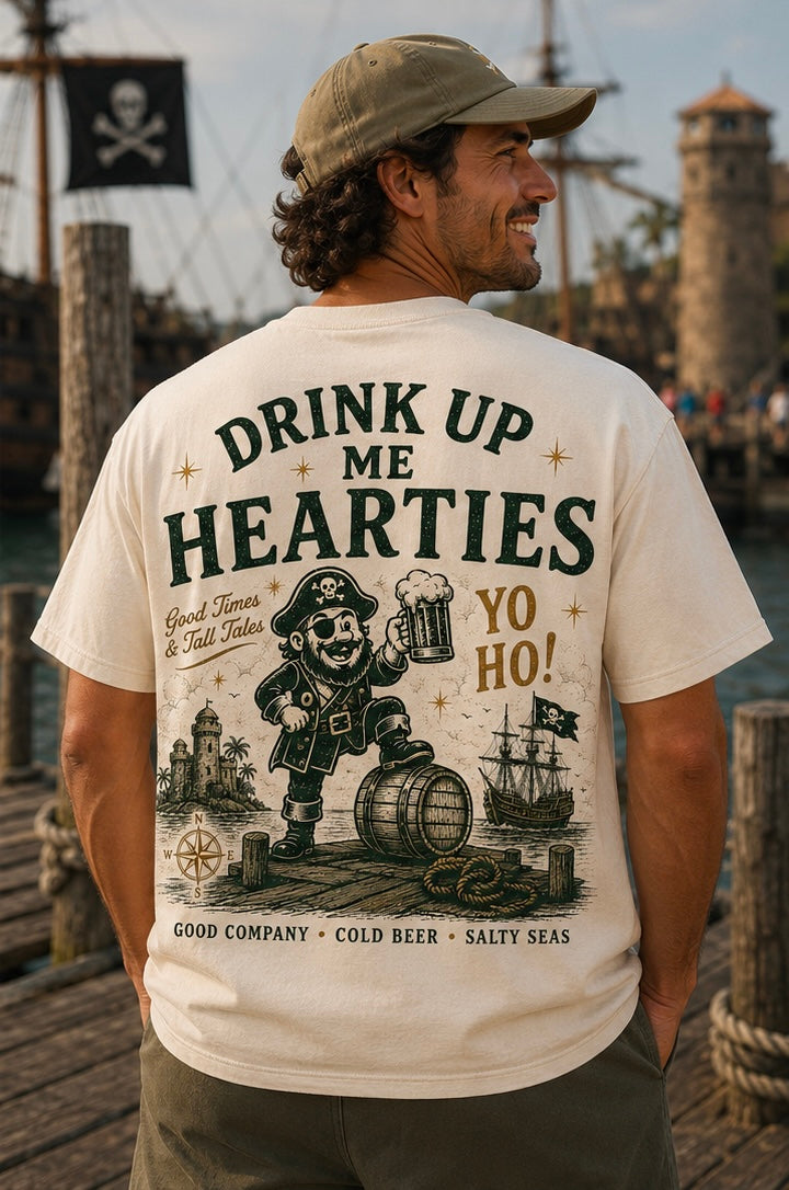 Pirates Inspired. “Drink Up Me Hearties Yo Ho” Tee
